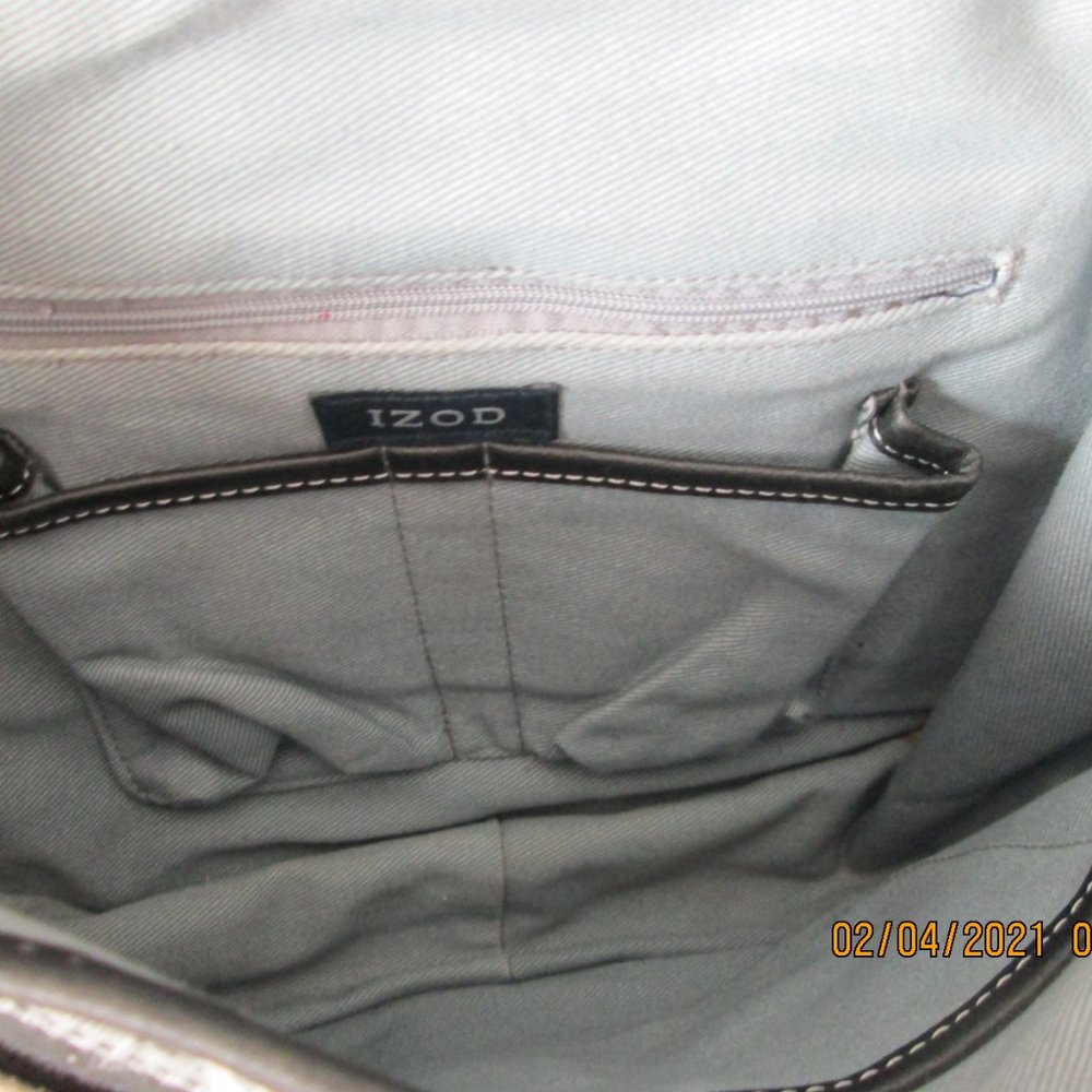 'IZOD' Large Satchel Vegan Black& White Plaid Textile - Picture 7 of 7